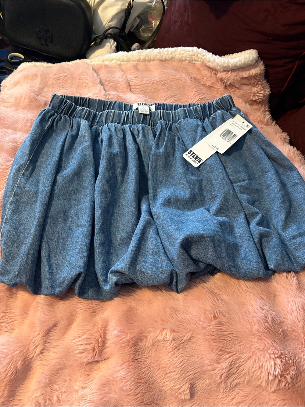 Stevie by Steve Madden Denim Bubble Skirt  - Elastic Waist